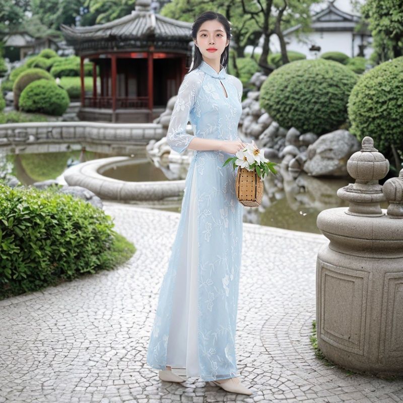 2024 vietnam aodai fairy temperament dress chinese exquisite floral jacquard te image 0