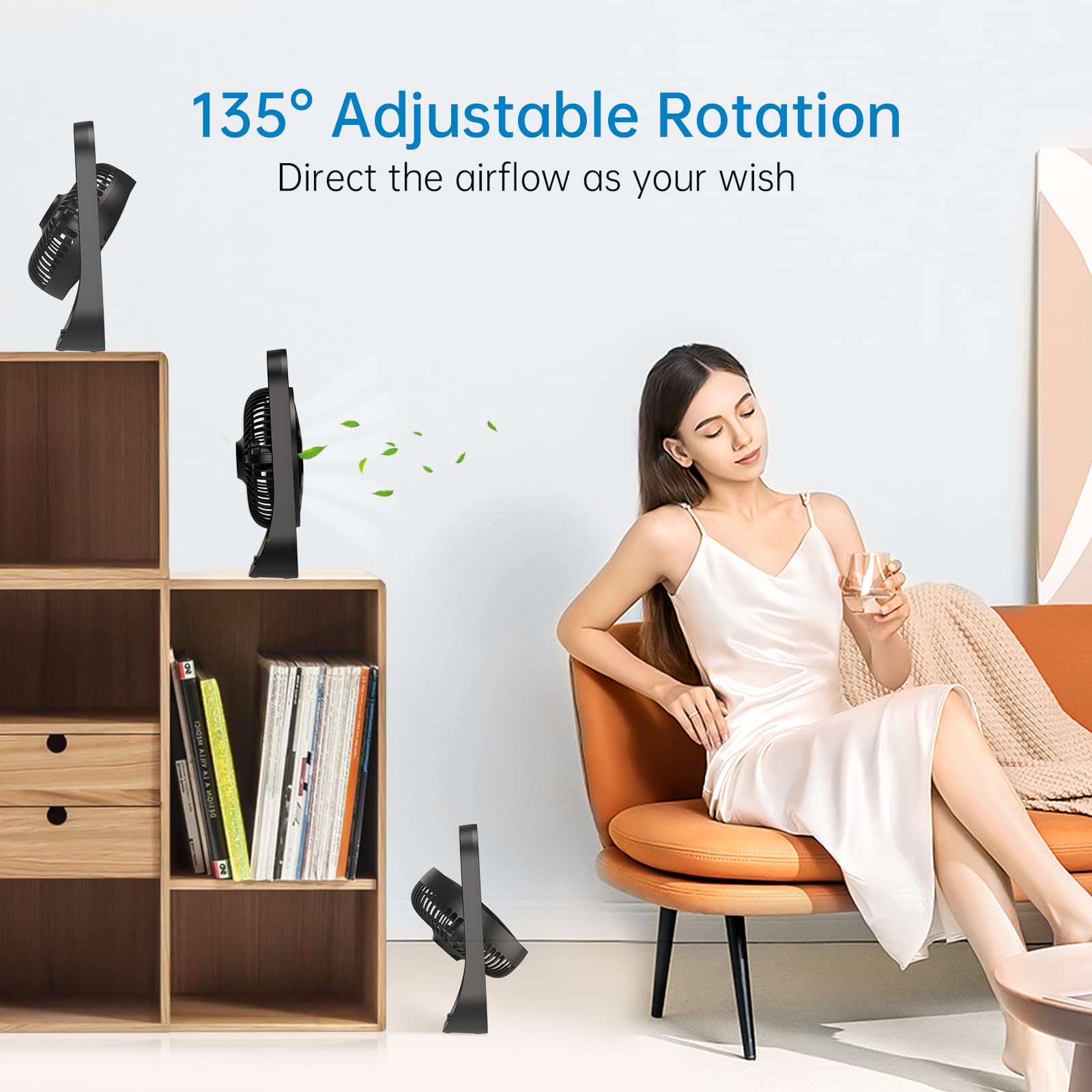 USB Rechargeable Fan with LED Night Light, 3 Speeds Portable Desk Fan,3600mah 1 image 4