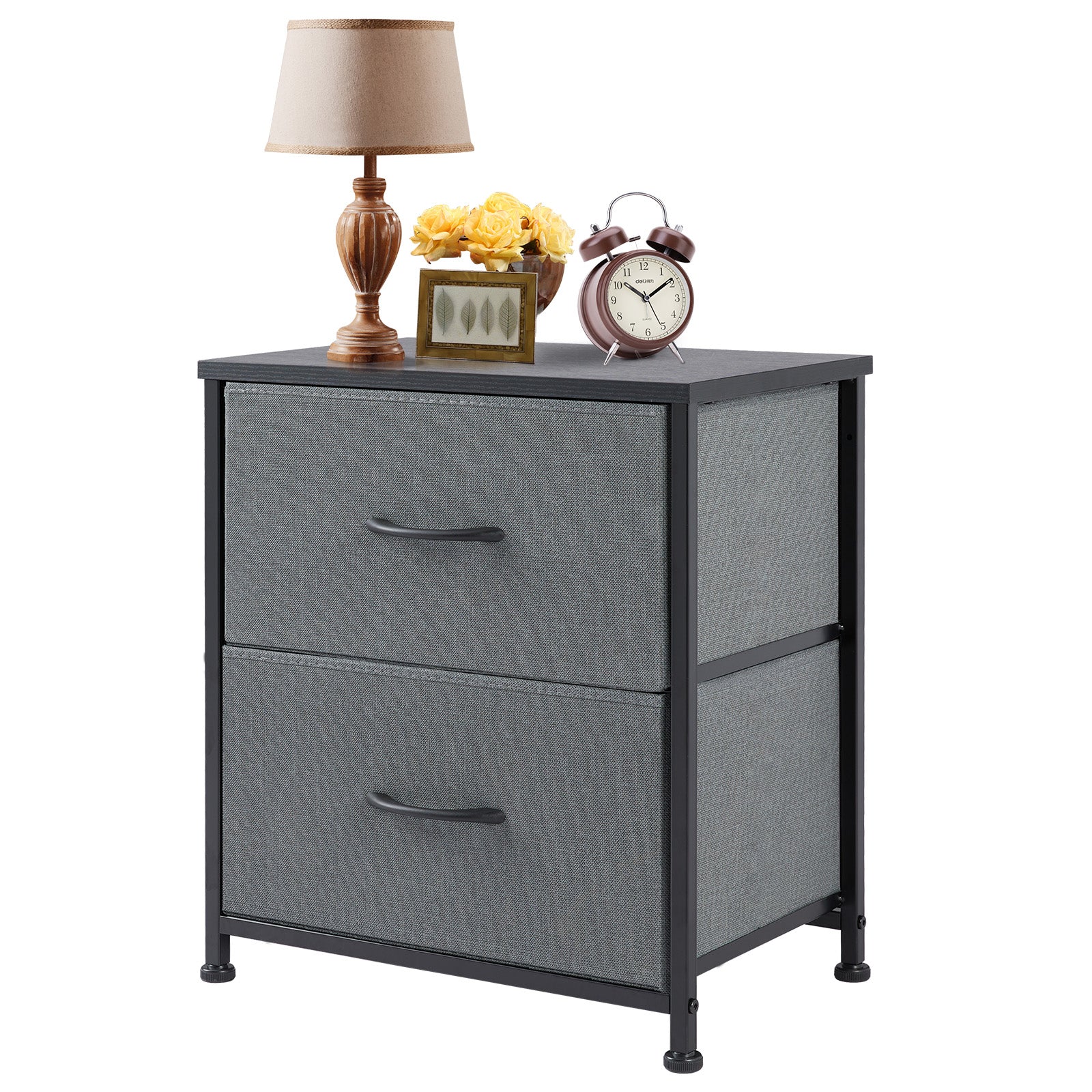 JHK Nightstand For Bedroom With 2 Fabric Drawers Bedside Sofa Table With Storag image 7
