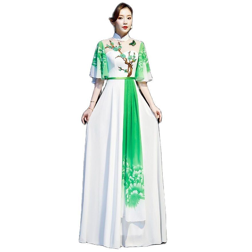 Long Ao Dai Vietnam Style Dress For Women Traditional Ethnic Clothing Elegant G image 9