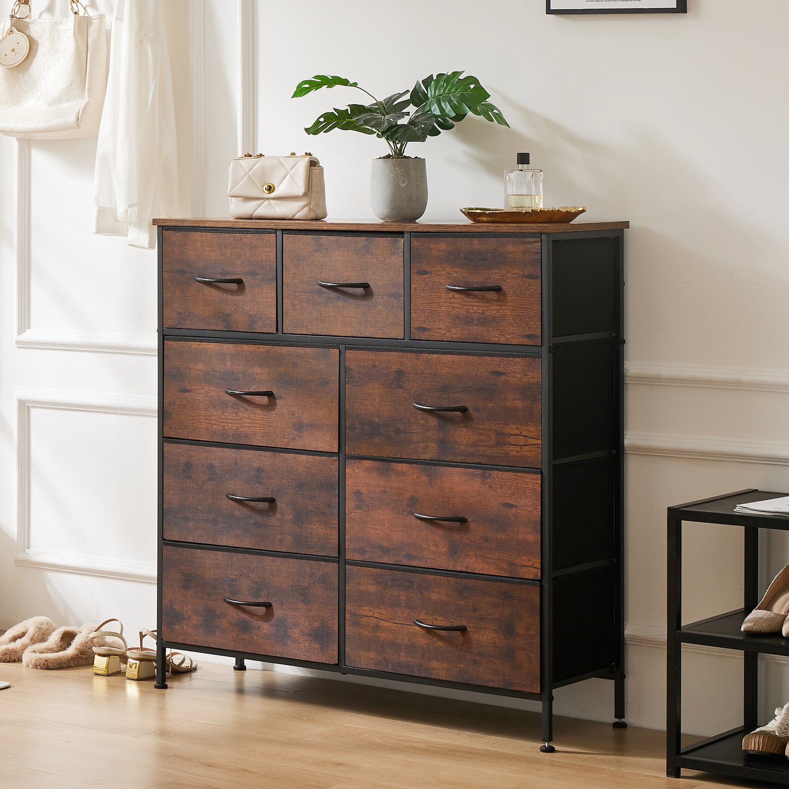 Dresser For Bedroom With 9 Fabric Storage Drawer Wardrobe Tall Chest Organizer  image 1