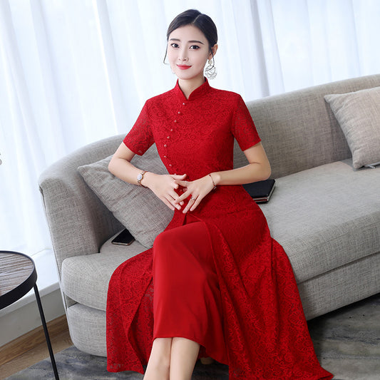 2022 News Summer Aodai Vietnam Qipao Dress for Women Traditional Clothing Lace  image 0