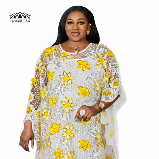 PLus size Elegant Kaftan Dress Women's Sequin Floral Patterned bat Sleeve Round image 0
