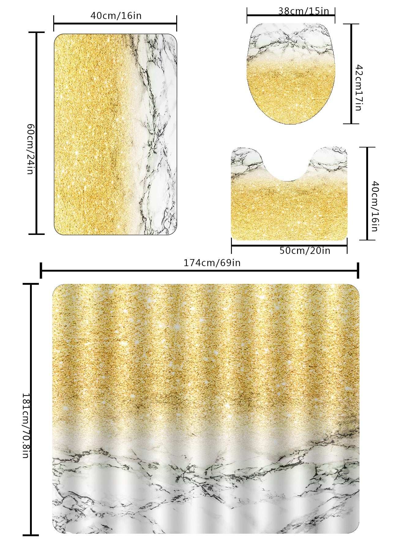1pc Ultrafine Fiber Gold Marble Printed Floor Mat/u-shaped Mat/toilet Cover Mat image 3