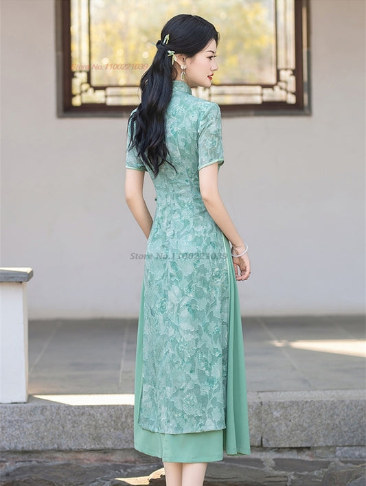 2024 vietnam aodai dress improved cheongsam vietnam traditional dress national  image 0