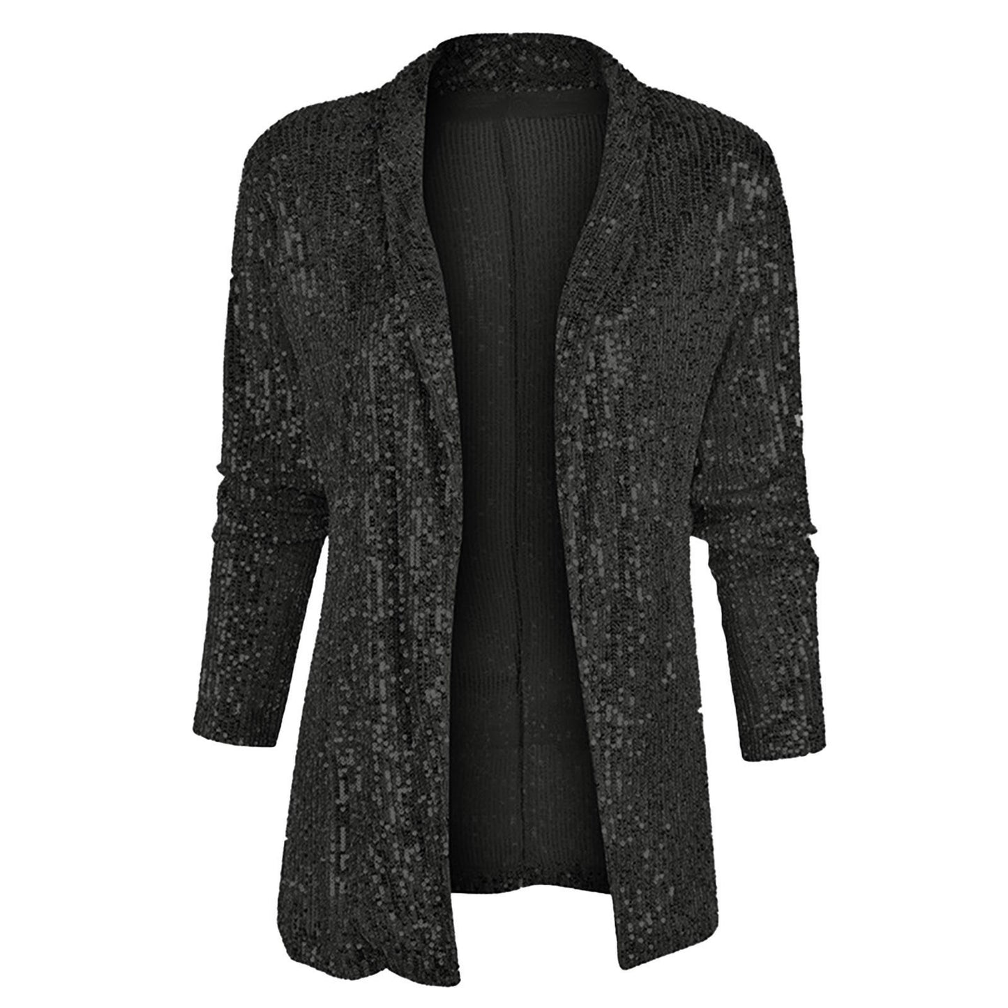 Women's Sequin Suit Long Sleeve Lapel Solid Color Blazer Coat Casual Office Lad image 5