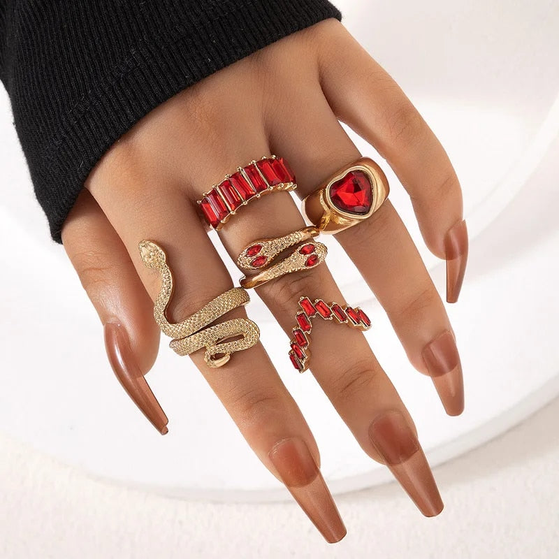 Colorful Crystal Snake Shape Ring Set For Women Fashion Butterfly Heart Gold Co image 5