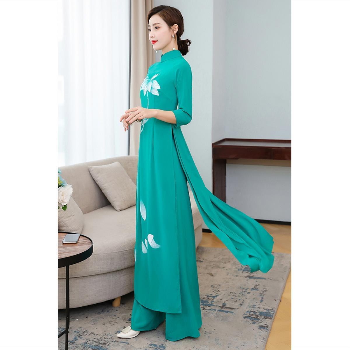 Spring Summer Ao Dai Cheongsam Folk Style Vietnam Chiffon Aodai Graceful Elegan image 1