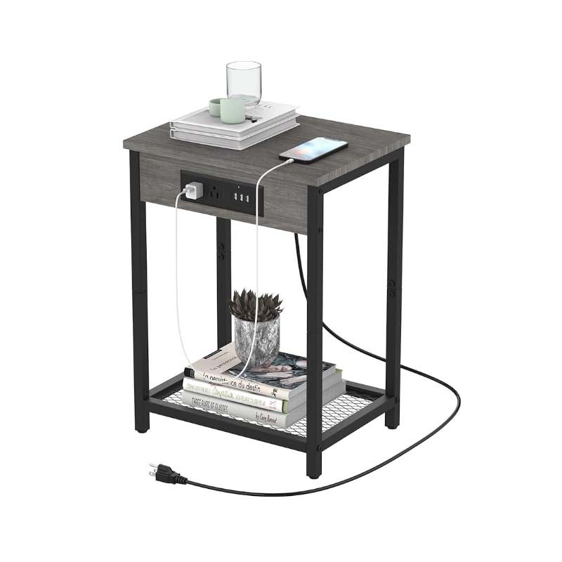 Nightstand with Charging Station Bedroom End Side Table with USB Ports  outlets image 4