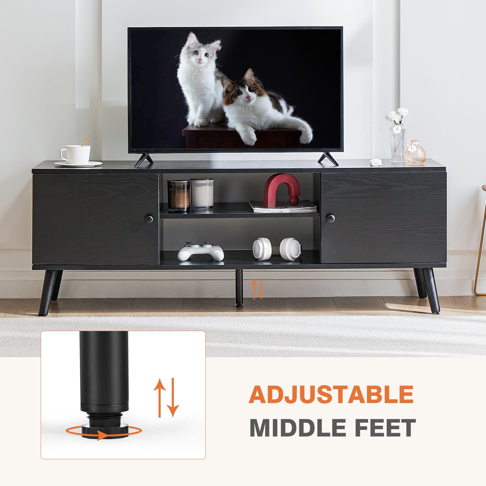 JHK Wooden Stand For Up To 60 Inch TV Entertainment Center For Living Room/Bedr image 5