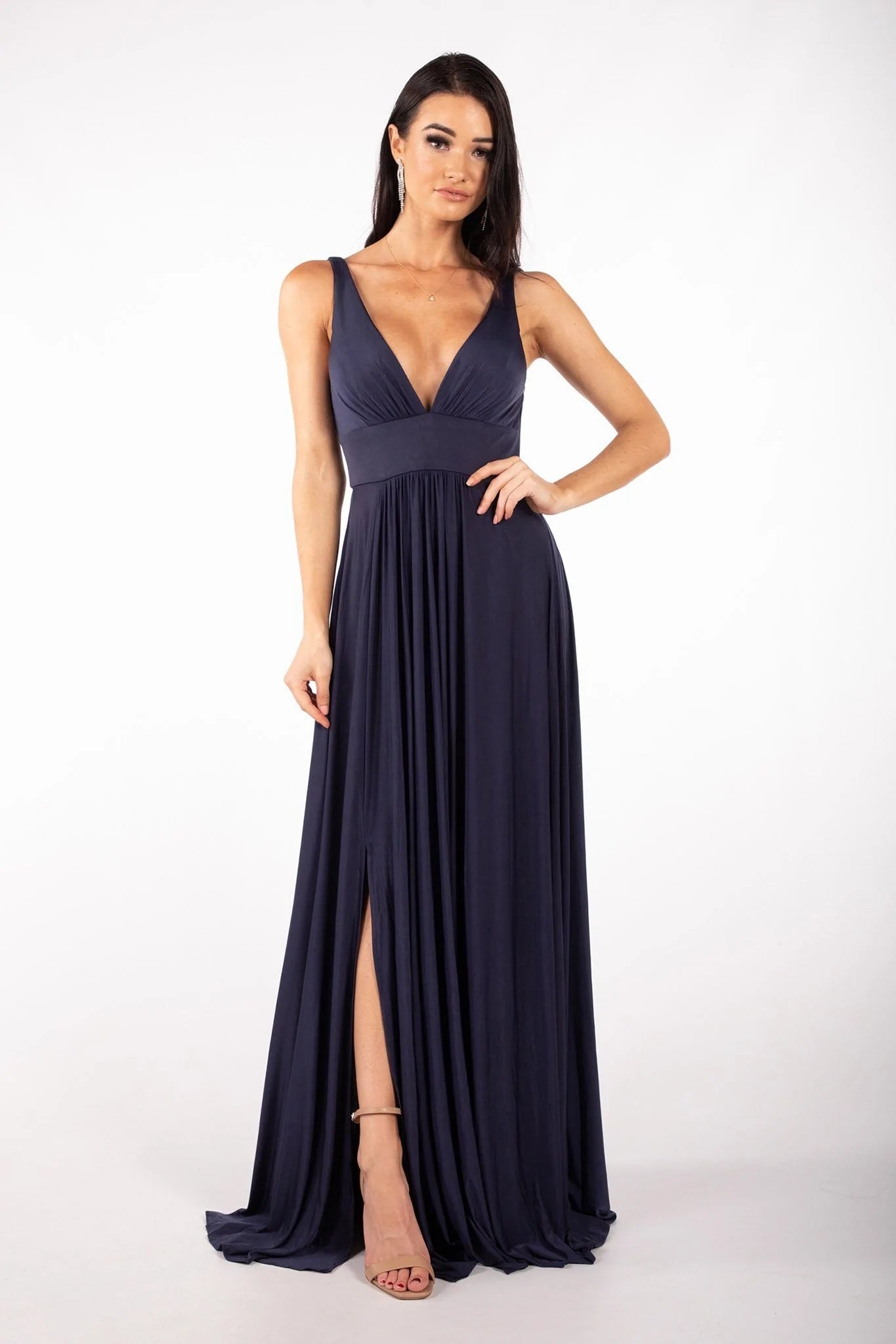 FATAPAESE Spandex Bridesmaid Dresses Satin V Neck Slit Wedding Party Backless W image 3