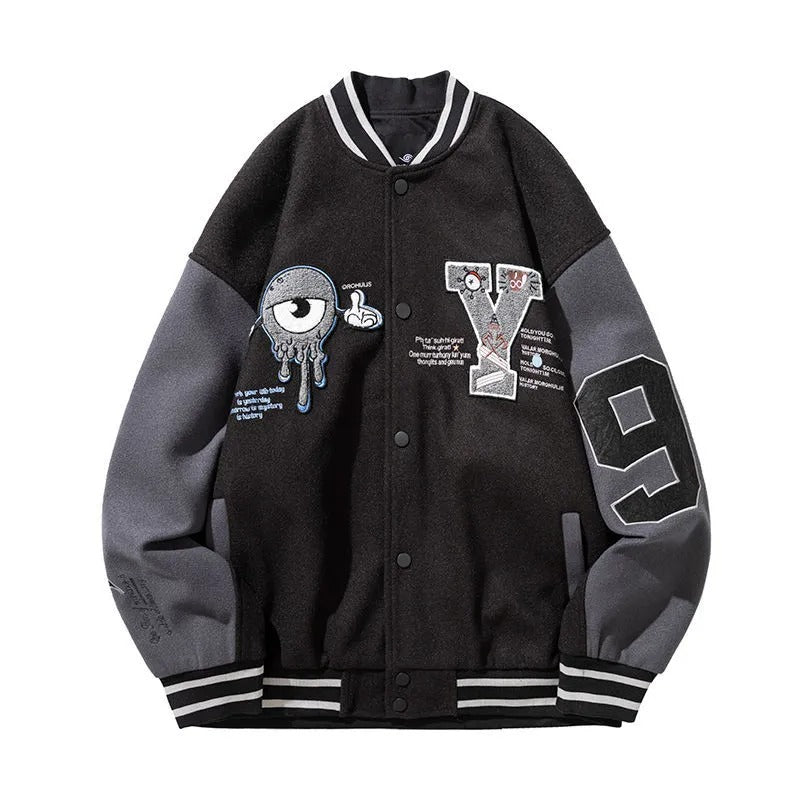 Y Letter Varsity Baseball Bomber Jacket Men Cotton Women's Oversized Coats Blac image 3