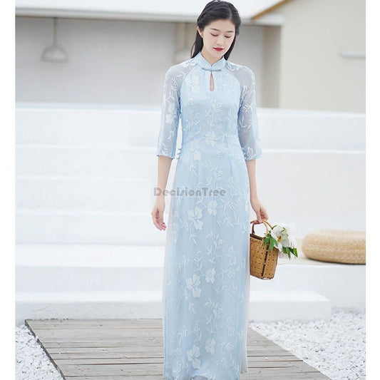 2024 vietnam aodai fairy temperament dress chinese exquisite floral jacquard te image 0