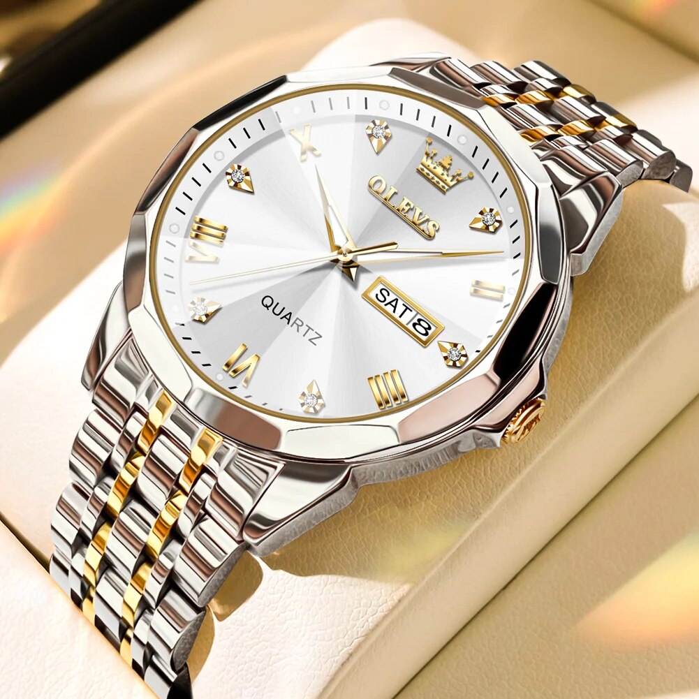 TAXAU New Watch For Men Rhombus Original Quartz Waterproof Wristwatch Gold Stai image 3