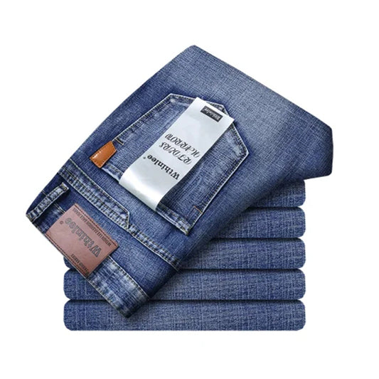 New Spring Autumn Men Classic Jeans Business Fashion Straight Regular Blue Stre image 0