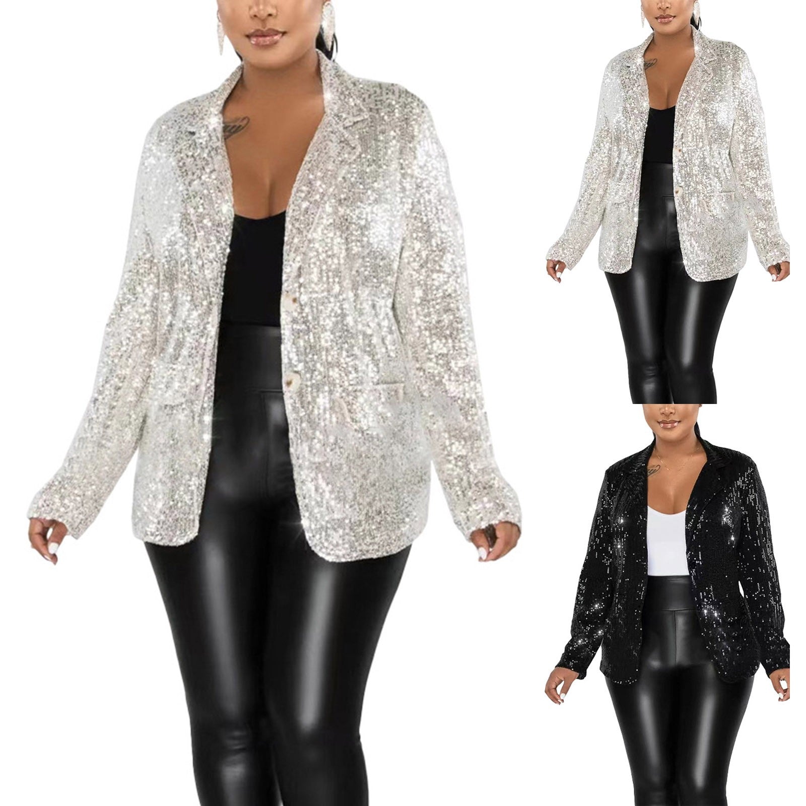 New Fashion Sequined Suit Jacket For Women Elegant Sequins Glitter Blazer Coat  image 1
