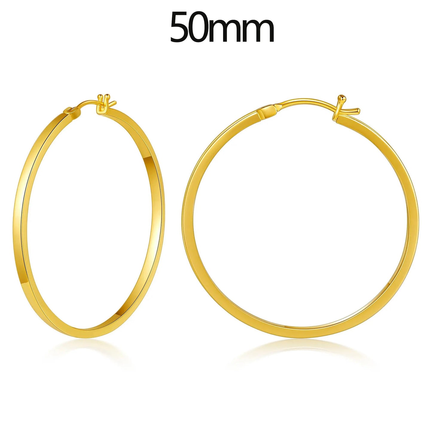 Vonmoos Lady High Quality Flatted Gold Hoop Earrings 14K Real Gold Plated Desig image 5