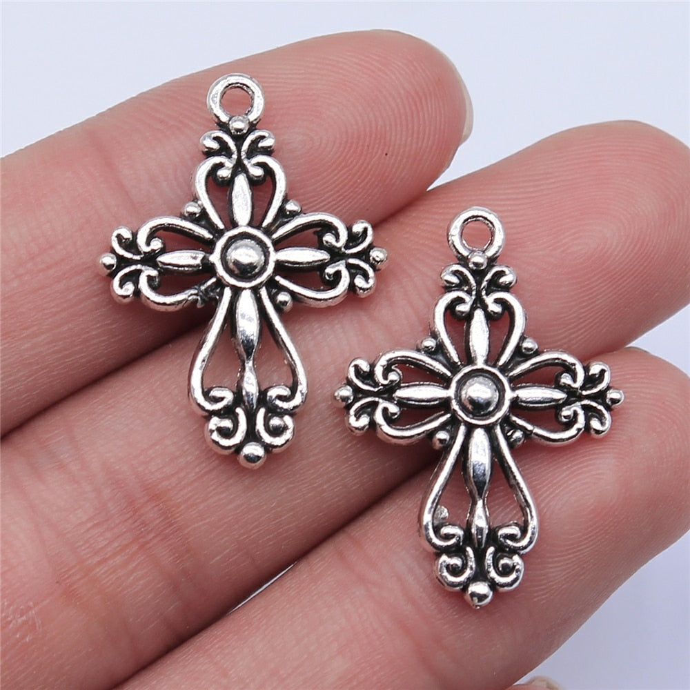 WYSIWYG 10pcs 28x20mm Antique Silver Color Antique Gold Color Cross Charm image 1