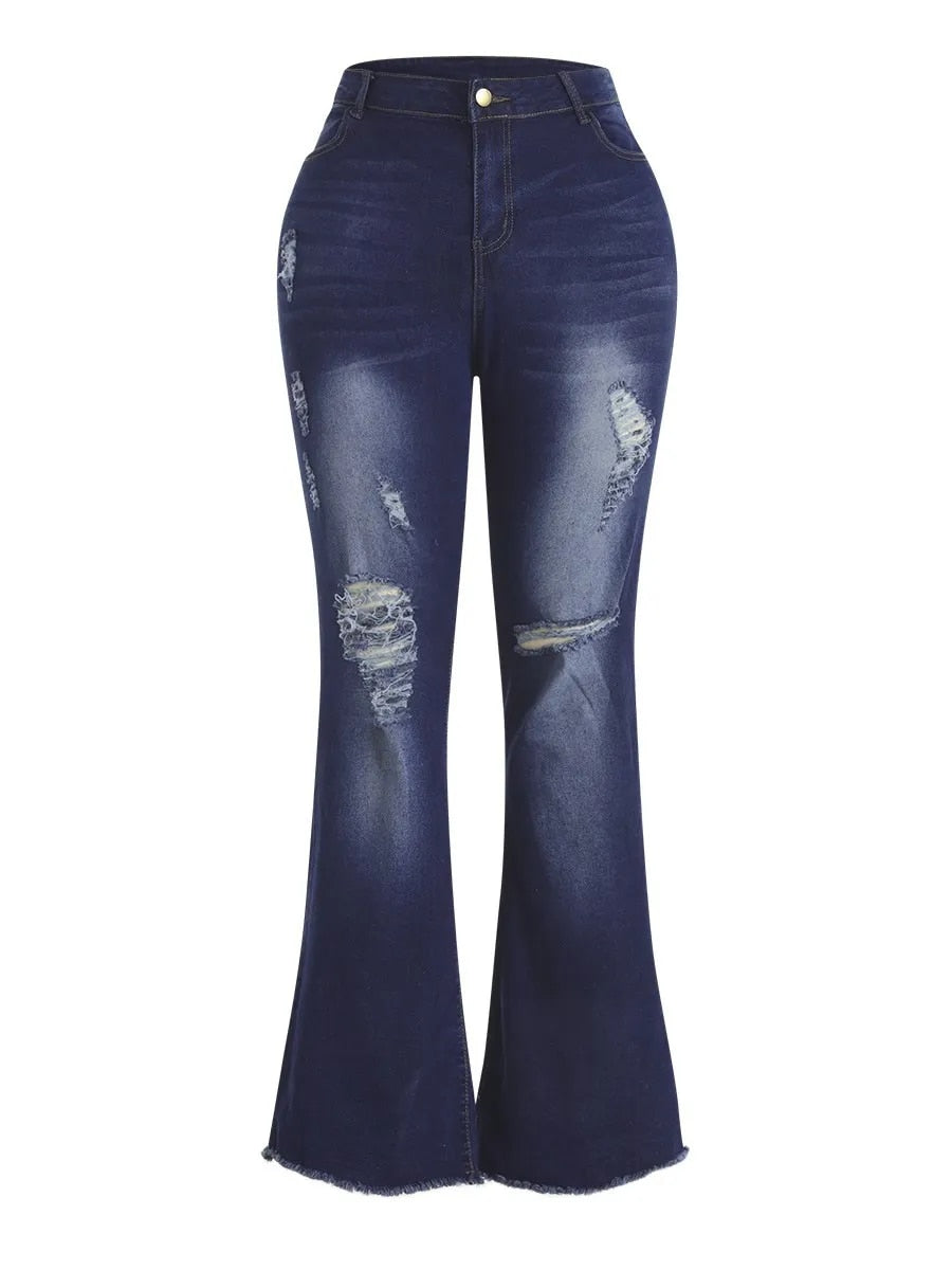 LW Plus Size High Stretchy Ripped Flared Jeans Zipper Fly Floor Length Casual S image 6