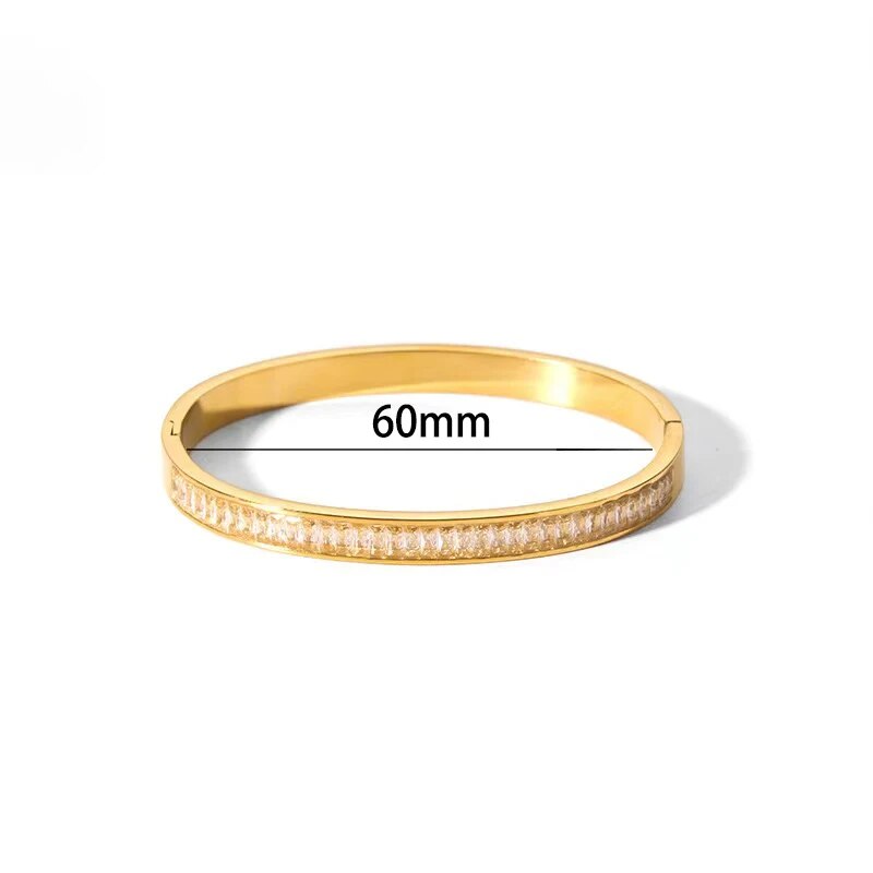 Waterproof Zirconia Cuff Bangles for Women Men 18k Gold Plated Stainless Steel  image 2
