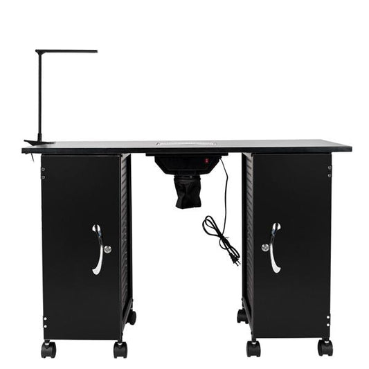 Black iron frame large nail table, beauty salon equipment, nail table with LED image 0
