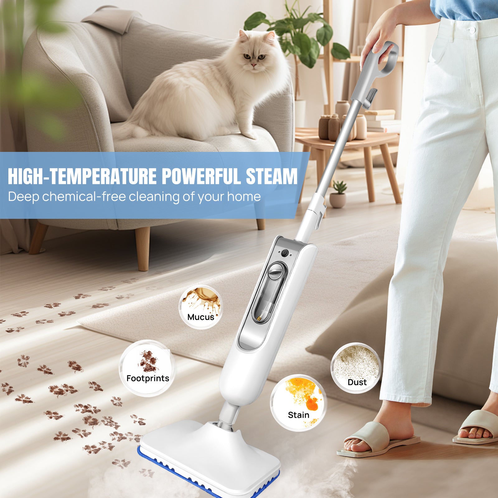 12 IN 1 Electric Steam Mop with 120 Degree Rotatable Head for Floor Cleaning,50 image 3