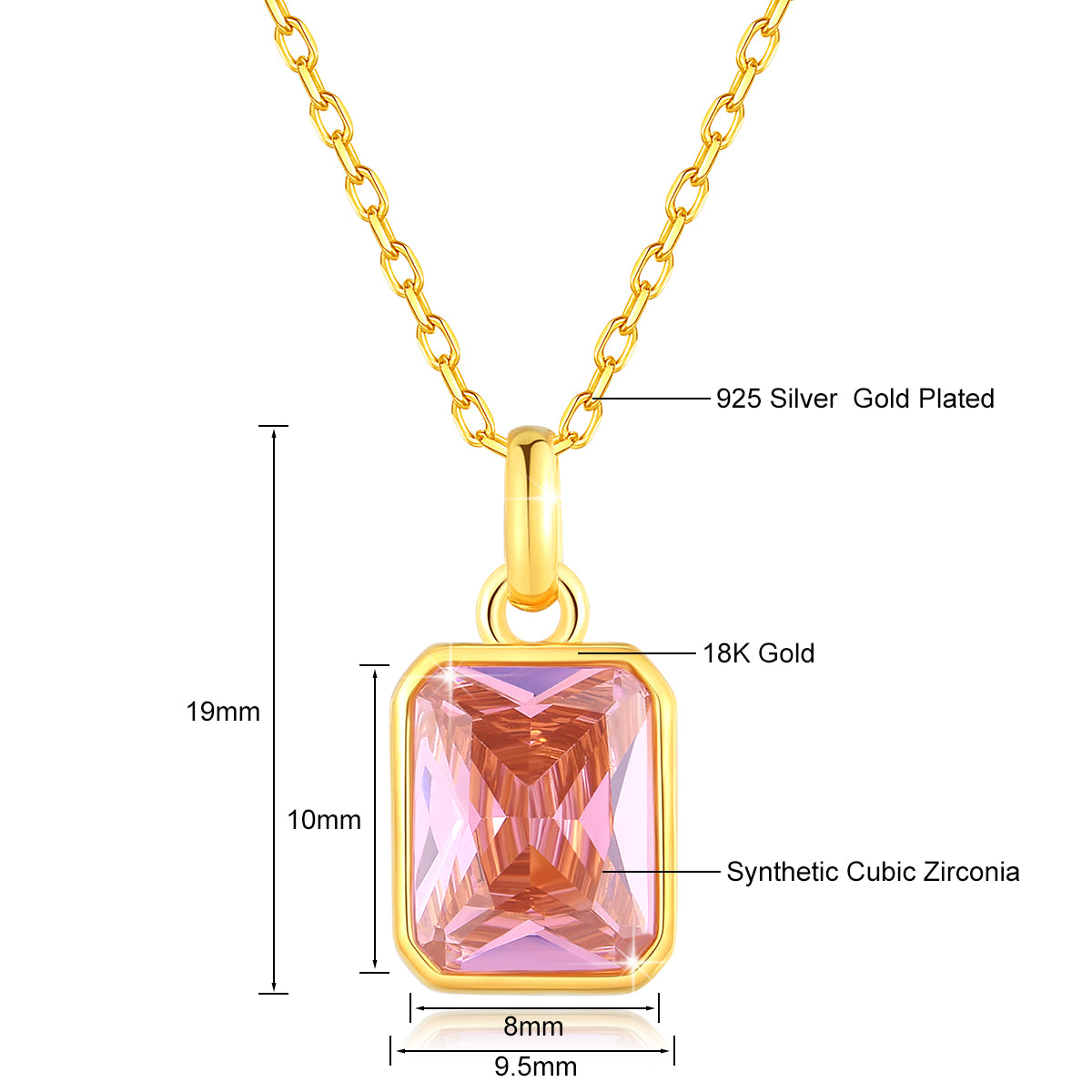 Szjinao 100% Real 18k Gold Necklace For Women 8*10mm Yellow Stone Rectangle Wit image 6