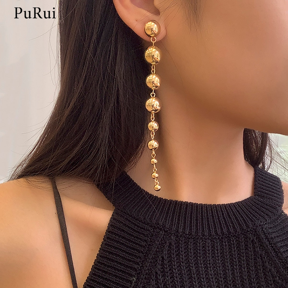 PuRui CCB Material Beads Drop Earrings for Women Fashion Gold Color Irregular B image 1