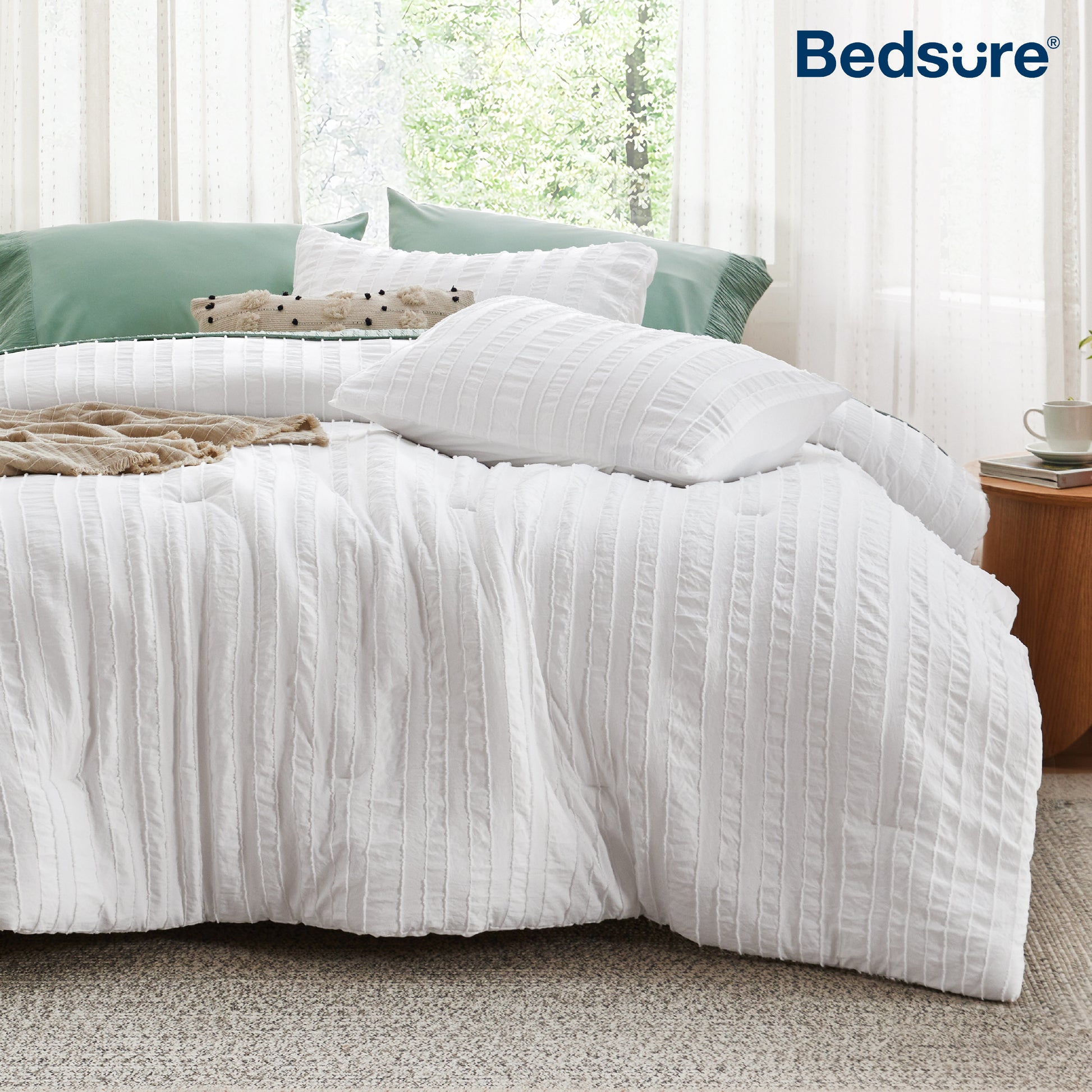 Bedsure Boho Comforter Set - Tufted Bedding, Farmhouse Shabby Chic Embroidery B image 0