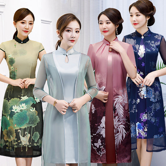 Fashion mother loose casual Ao Dai cheongsam women Chinese dress cheongsam midd image 0