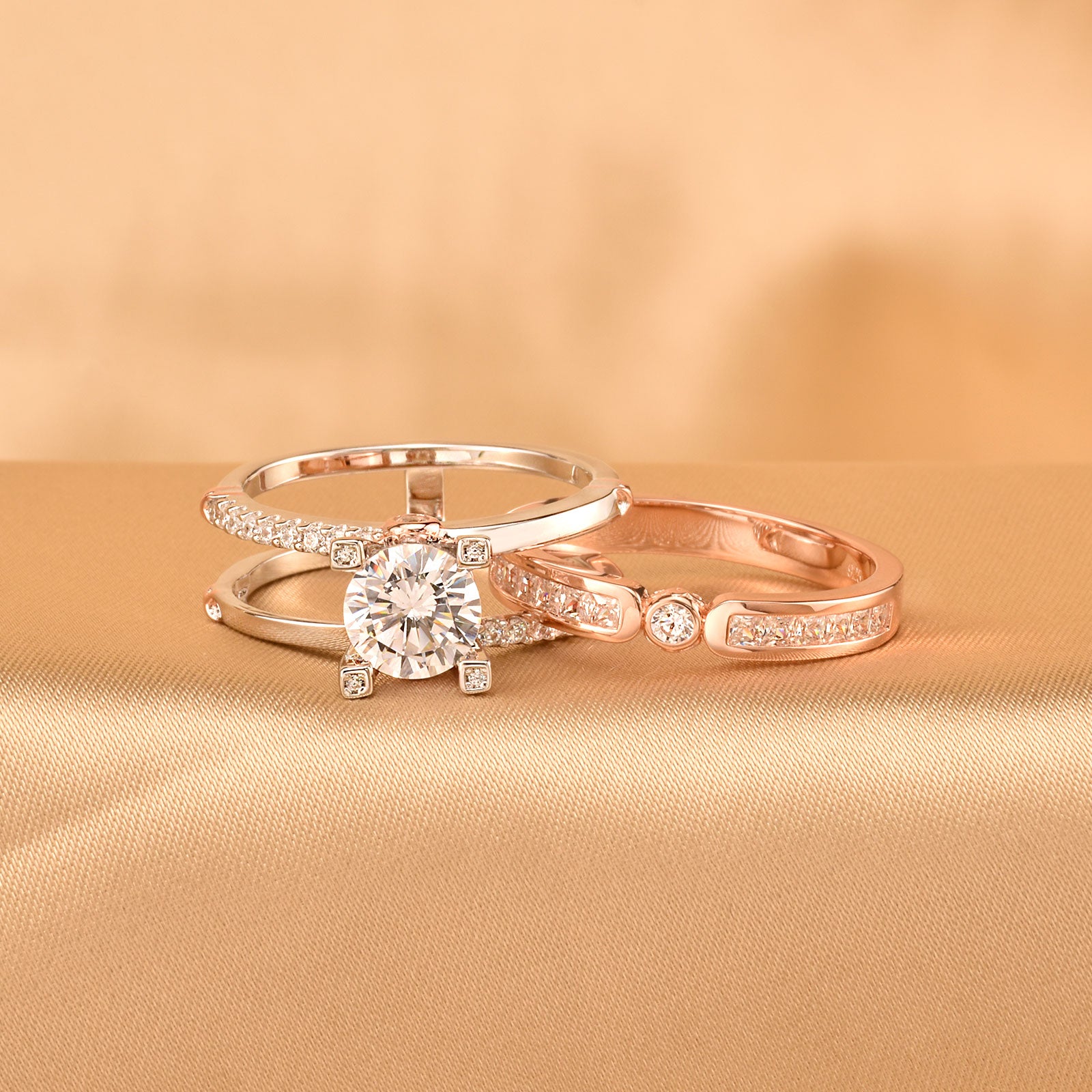Newshe 925 Sterling Silver Engagement Ring Set Rose Gold Wedding Band For image 3