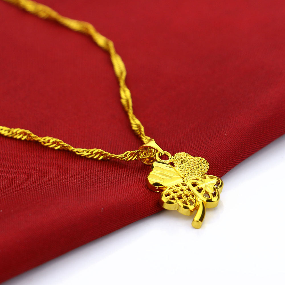 Short 24 k Golde Plated Clavicle Chain 925 Sterling Silver Clover Pendant Neckl image 4