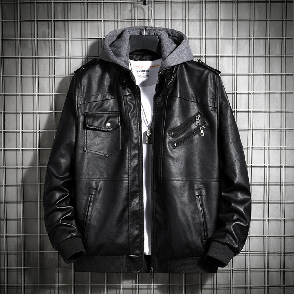 Hooded Leather Jacket Men's Jacket Winter PU Leather Coat Teenage Jackets Men's image 0