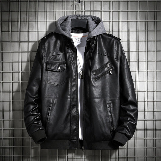 Hooded Leather Jacket Men's Jacket Winter PU Leather Coat Teenage Jackets Men's image 0