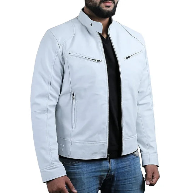 Men's Leather Jacket with Punk Rock  Punk Style Stand Collar Motorcycle Leather image 5