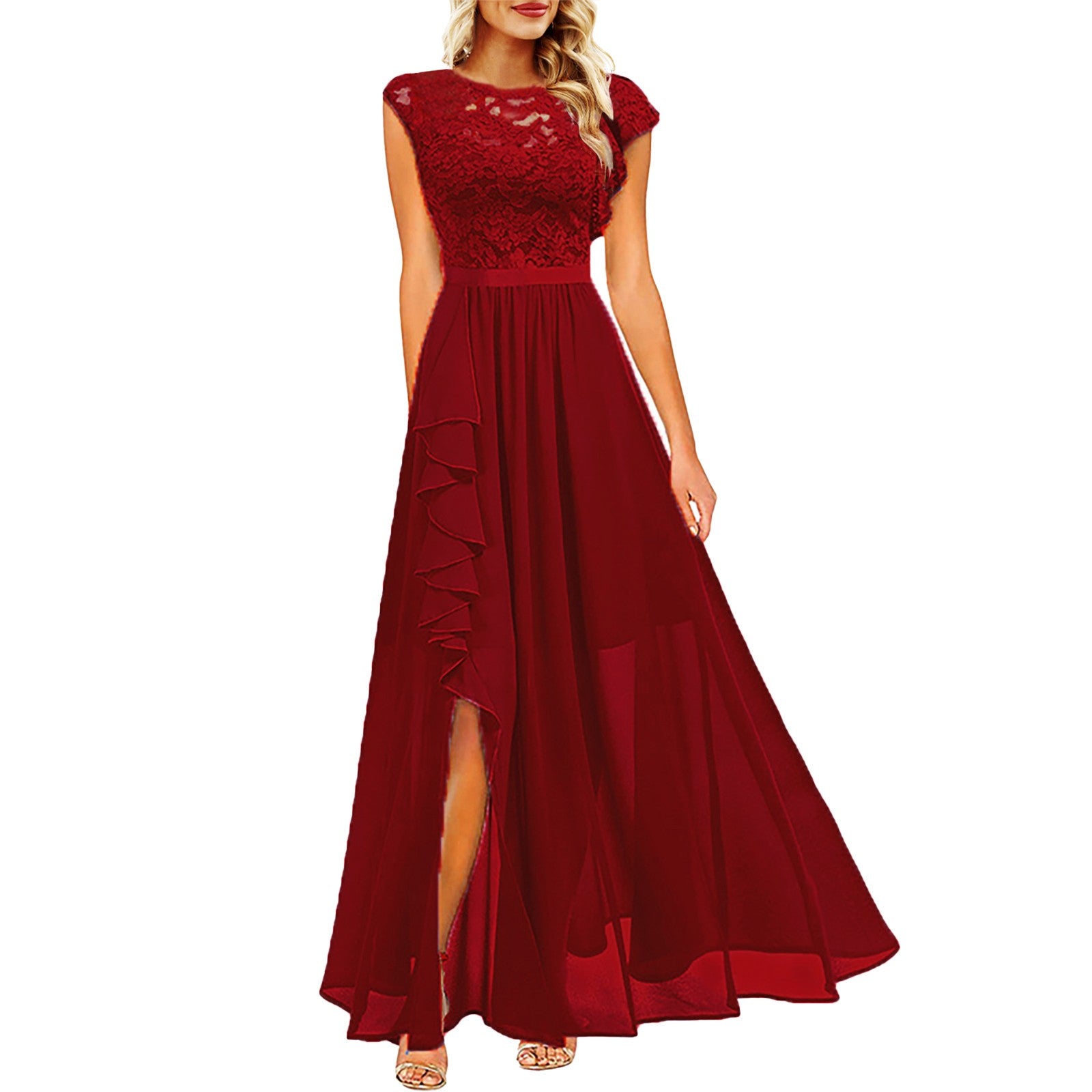 Elegant Lace Chiffon Wedding Dresses for Women Sleeveless Formal Evening Party  image 6