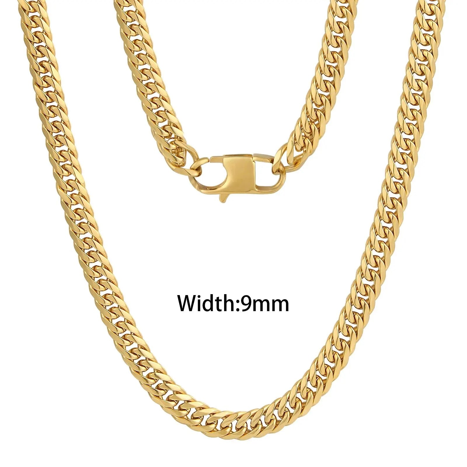 18k Gold Plated Mens Curb Cuban Link Chain Necklaces 316L Stainless Steel Brace image 3
