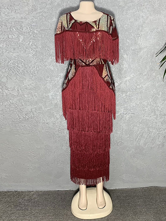 Elegant Party Dresses For Women 2024 Summer Tassel Bodycon Maxi Robe Dashiki Af image 0