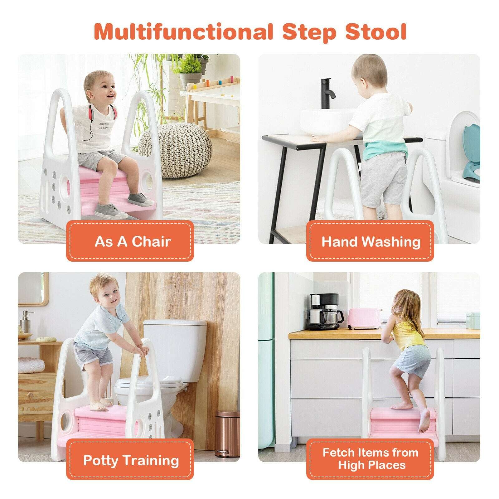 Kids Step Stool Learning Helper w/Armrest for Kitchen Toilet Potty Training image 7