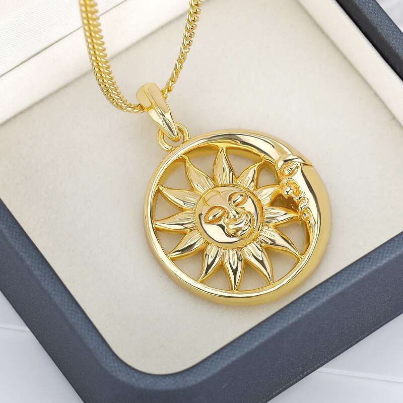 Sun and Moon Necklace For Women Round Gold Color Sun Necklace Stainless Steel B image 6