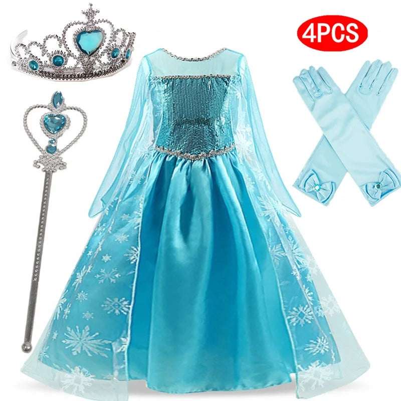 Girls Snow Queen Elsa Kids Costumes For Girl 2024 Carnival Party Prom Gown Robe image 1