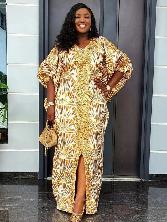 African Dresses for Women Plus Size Africa Clothes Dashiki Ankara Sequin Outfit image 0