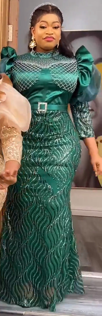 African Wedding Party Dresses for Women Autumn African 3/4 Sleeve O-neck Polyes image 0