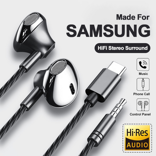 USB Type C Headphone HiFi Bass Stereo Volume Control Mic 3.5mm Wired Earbuds Fo image 0