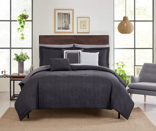 Mainstays Grey 10 Piece Bed in a Bag Comforter Set With Sheets, Queen image 0