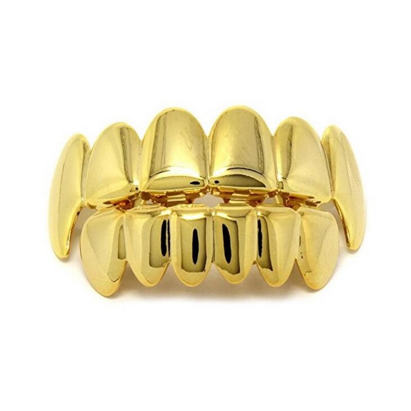 1 Set Of Explosive Hip-hop Golden Teeth Cover Teeth Grillz Real Gold Plating Te image 0