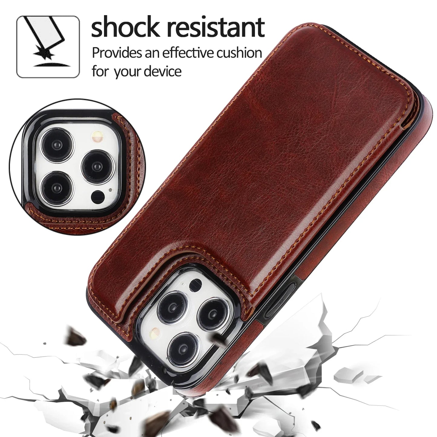 PU Leather for iPhone 15 14 13 12 11 Pro Max XR XS Max Wallet Case with Card Sl image 8