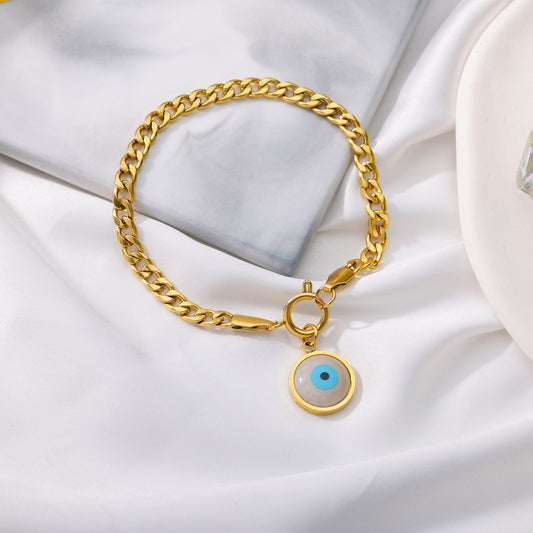 Retro Punk Devil's Eye Stainless Steel Layered Gold Color Pendant Bracelet For image 0