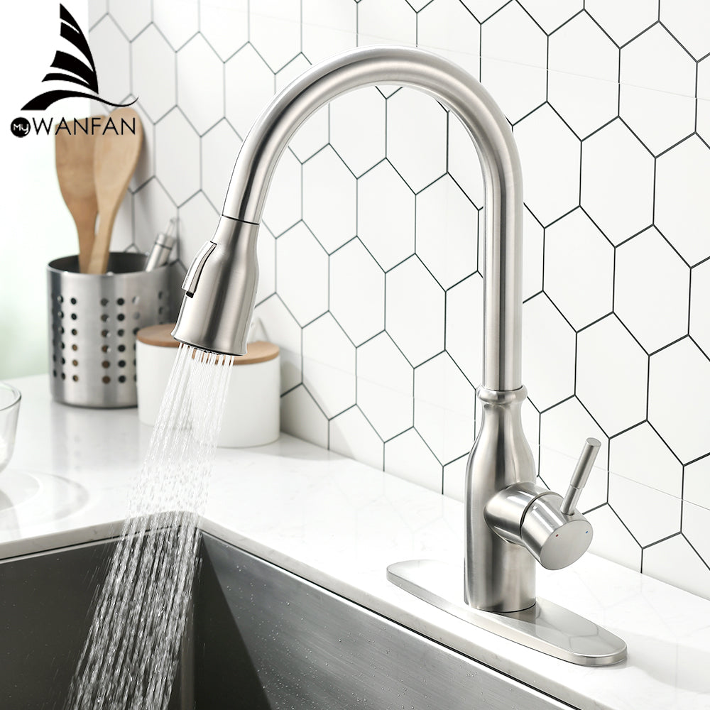 Kitchen Faucets 304 Single Handle Pull Out Kitchen Tap Single Hole Handle Swive image 0