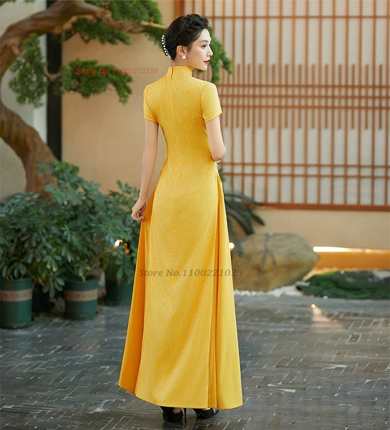 2024 vietnamese aodai improved cheongsam dress qipao national flower print qipa image 5